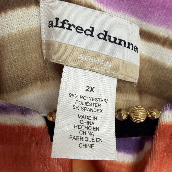 Alfred Dunner Womens 2X Watercolor Stripe Shirt Top Gold Beads - Picture 4 of 10